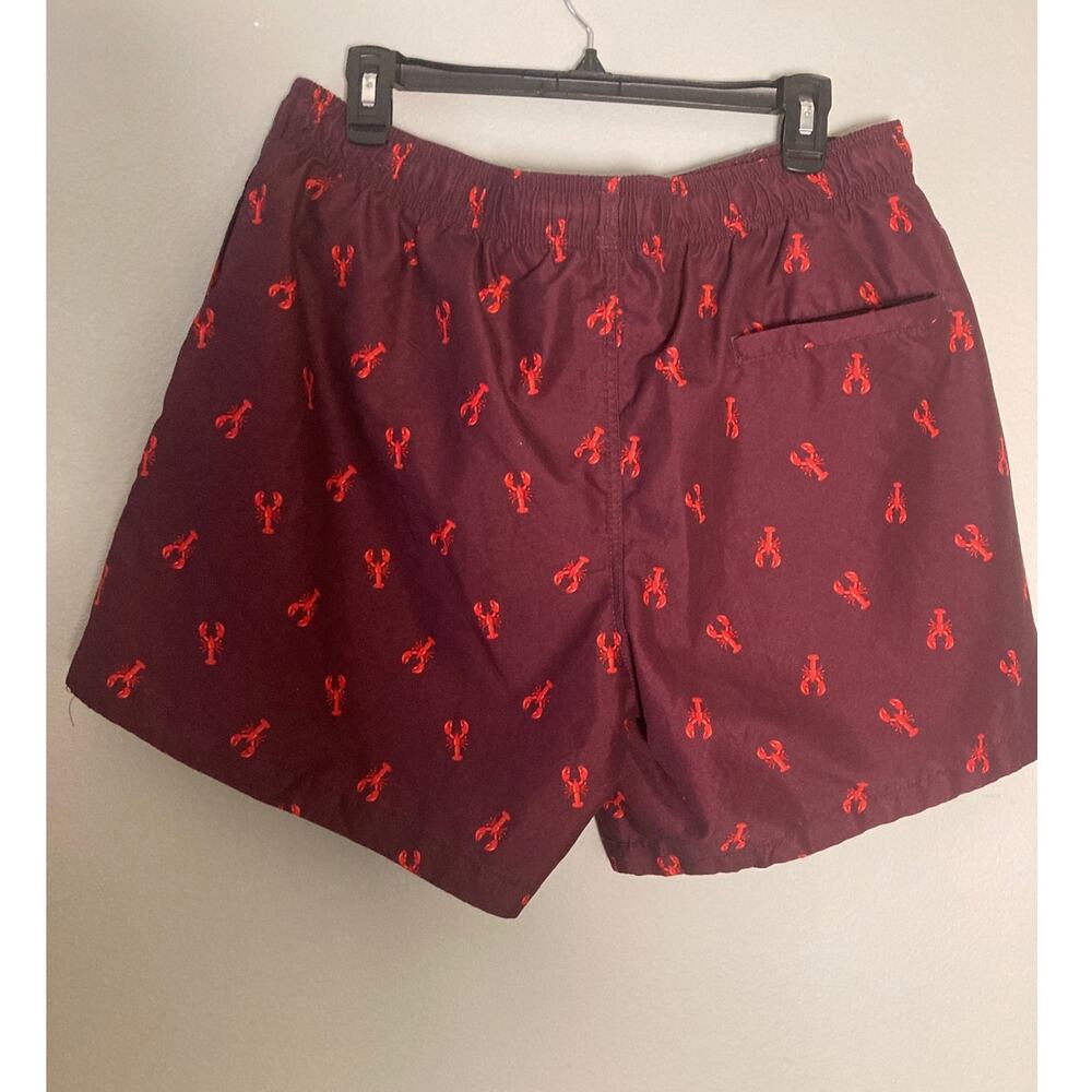 H&M Men's Swim Trunks Shorts Lobster Print Maroon & Red Mesh Insert Sz XL - Picture 2 of 4